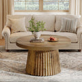 Tribesigns 31.5" Round Coffee Table, Modern Fluted Drum Coffee Tables for Living Room, Wood Farmhouse Boho Accent Pedestal Center Table for Apartment, Small Space, Brown