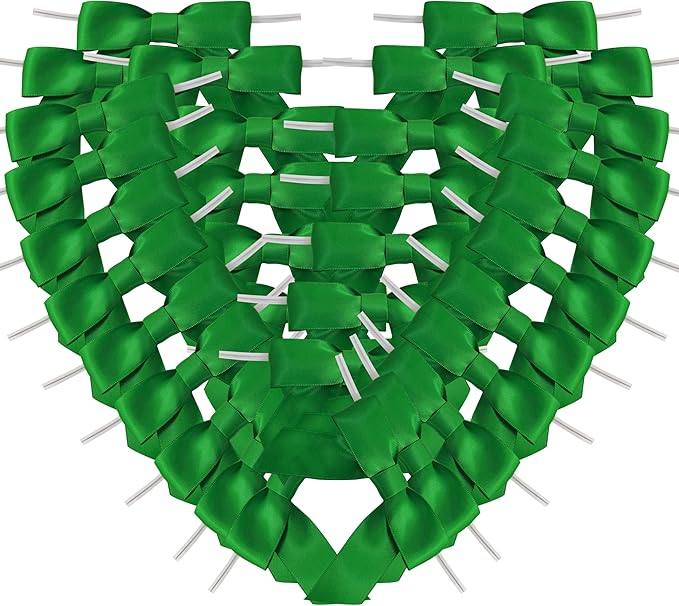 50pcs 3-1/2" Green Satin Ribbon Bows with Twist Ties Giant Bows for Christmas Holiday Gift Packing&Wrapping (Green)