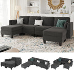 Modular Sectional Sofa 6 Seaters Modular Sleeper Sofa Couch | Comfy Sectionals Couches Bed, Convertible Sofas with Ottomans, Sectional Couches for Living Room, Dark Gray