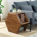 LEEMTORIG Hexagonal Narrow Solid Wood End Table, Multi Purpose Coffee Table with 2-Tier Storage Shelves, Modern Cherry Walnut Side Table for Living Room, 22.3" Dx13.9 Wx19.4 H, No Assembly, CJ-005