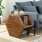 LEEMTORIG Hexagonal Narrow Solid Wood End Table, Multi Purpose Coffee Table with 2-Tier Storage Shelves, Modern Cherry Walnut Side Table for Living Room, 22.3" Dx13.9 Wx19.4 H, No Assembly, CJ-005