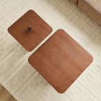 2-Piece Fluted Nesting Coffee Table with Hand-Carved Wavy Base, Mid-Century Modern End Tables for Living Room Office, Brown