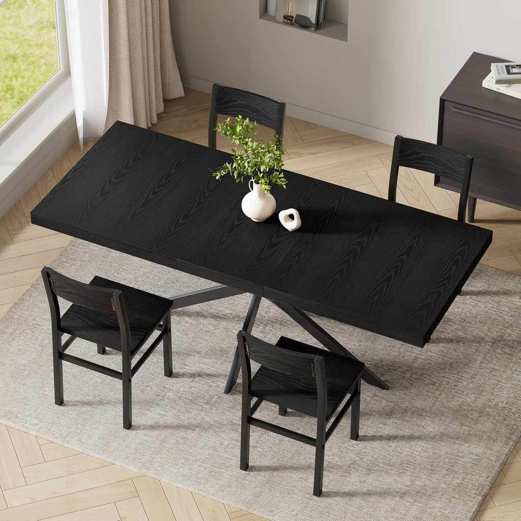 Extendable Dining Room Table for 4 6 8,55"-70" Kitchen Table Leaf,Black