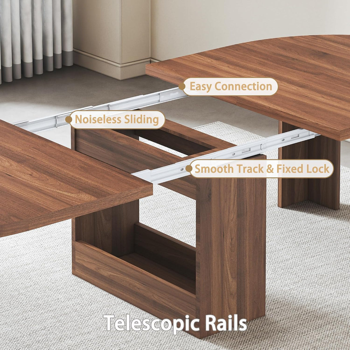 47-118 Inch Round Extendable Dining Table for 4-12, Kitchen Table with Wood Strip Base, Modern Oval Dining Room Table for Kitchen Living Room, Walnut
