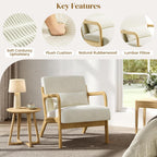 Yaheetech Accent Chair for Living Room, Corduroy Mid Century Modern Reading Armchairs with Lumbar Pillow for Bedroom, Decorative Sofa Chair for Adult Beige/Set of 1