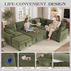 Hanherry Sectional Sofa with Pull Out Couch Bed,6 Seats Corduroy Sleeper Sofa with Storage Ottoman & USB Charging,Comfy L Shaped Modular Couches for Living Room,Apartment