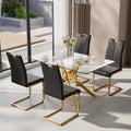 5-Piece Dining Table Set for 4, Modern Rectangular Glass Table with 4 Upholstered Leather Chairs, Space-Saving Dining Room Furniture Table & Chair Sets for Small Spaces & Apartment(Black&Gold)