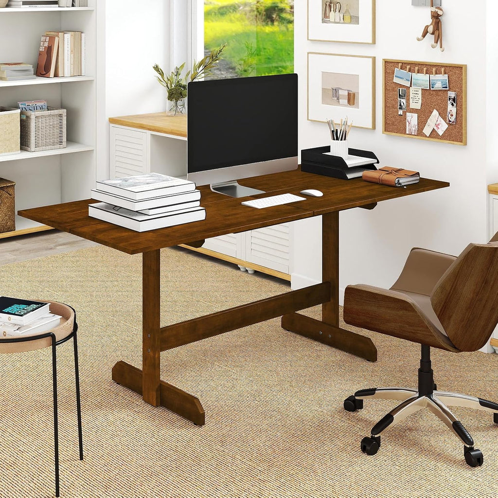 Giantex 71" Dining Table for 6-8, Large Kitchen Table with H-shaped Rubber Wood Leg and Wood Grain Tabletop, Reinforced Back Support, Non-slip Foot Pads, Dinner Tables for Living Room, Office, Dinette