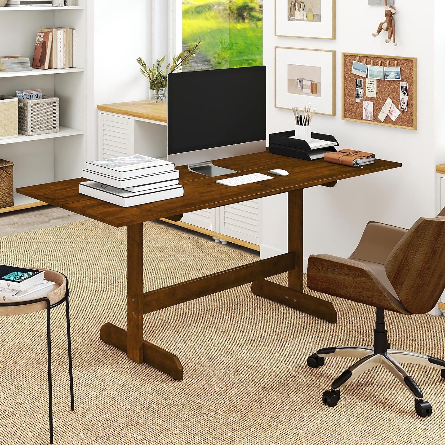 Giantex 71" Dining Table for 6-8, Large Kitchen Table with H-shaped Rubber Wood Leg and Wood Grain Tabletop, Reinforced Back Support, Non-slip Foot Pads, Dinner Tables for Living Room, Office, Dinette