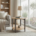 Furniture of America Onos Modern Solid Wood 26.6-inch Round End Table with Open Bottom Shelf, Metal Legs for Living Room, Natural