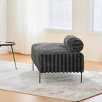 Aoowow Faux Fur Bedroom Ottoman Bench 49.6" Long Ottoman Benches for Living Room Bed End Rectangular Window Entryway Bench Footrest with Golden Metal Legs (Without Storage, Charcoal Grey)
