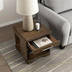 Lexicon Rectangle Wood End Table with Drawer and Lower Open Shelf, Mango Wood Veneer Small Side Table for Contemporary Living Room/Bedroom, Fully Assembled, Espresso