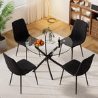 Modern Round Glass Dining Table Set for 4, 36'' Small Tempered Glass Tabletop Black Base with 4 Black Minimalism Dining Chairs, 5-Piece Clear Circle Dining Table Set(Easy Assemble)