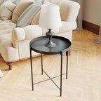 DDK 17" Round Metal Side Table with Removable Tray Top, Black Accent Table with X-Brace Frame, Indoor Outdoor End Table for Living Room Bedroom Patio Balcony