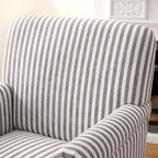 HUIMO Linen Fabric Accent Chair, Mid-Century Modern Upholstered Armchair with Solid Wood Legs, Comfy Reading Club Chair for Living Room Bedroom (1, Dark Grey and White Stripe)