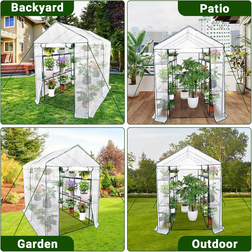 Greenhouse for Outdoors,Walk in 3-Tier 9 Shelves Green House w/ Roll-Up Zippered Door Anchors and Ropes,Waterproof & UV Protected Plant Garden Hot House for Garden Patio Backyard,57 x 85 x 76''
