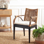 SAFAVIEH Gianni Rattan Arm Chair 19.8”, Solid Wood Brown & Black SEA4011A | Hand-Woven Rattan Back, Solid Mahogany Frame, Foam-Filled Cotton Seat, Easy Assembly, Indoor Use