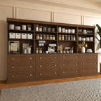 71" Farmhouse Kitchen Pantry Cabinet with Drawers, Set of 4 – Dark Brown Freestanding Coffee Bar Hutch with Adjustable Shelves, Large Storage Cabinet with Microwave Stand for Living Room & Kitchen
