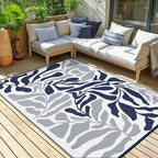 GENIMO Outdoor Rug 6' x 9' Waterproof for Patio Clearance, Reversible Plastic Straw Camping Carpet, Lightweight Rugs Mats for Rv, Backyard, Deck, Porch, Picnic, Beach, Balcony, Blue & White