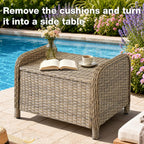 Patio Ottomans Set of 2 with 3.6" Thick Cushions, Wicker Outdoor Couch Extension Set, Wicker Footstool All-Weather Rattan Seating Accessory for Backyard Furniture