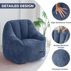 MAXYOYO Bean Bag Chair for Adults, Foam-Filled Floor Sofa for Reading | Bean Bag Chair for Adult with Filler, Cozy Living Room Chair for Bedroom Dorm, Dusty Blue