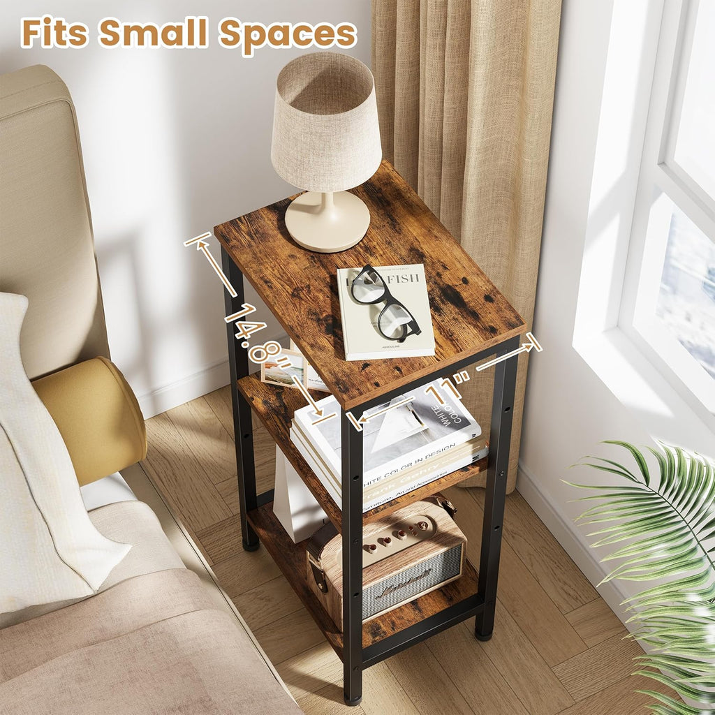 Asgolion Small Side Table, Tall End Table with Adjustable Shelf, Accent Table Stand for Home Decor, Small Entryway Table, Bedroom Nightstand, Living Room, Office, Rustic Brown