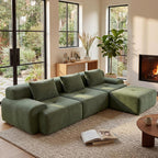 GRUSIGN 108'' Modular Sofa,Sectional Couch for Living Room | Tufted Oversized L Shape Deep Seat Sectional Sofa with Ottoman & 3 Throw Pillows,Corduroy Cloud Couch,Green