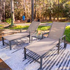PURPLE LEAF Chaise Lounge Outdoor Set for 2 with Armrest, Khaki | All-aluminum supportive armrests, effortless sitting & standing transitions, stylish design, ultimate outdoor leisure