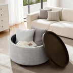 Zihanhome 30 Inch Round Storage Ottoman, Ottoman Coffee Table with Lift Off Lid, Boucle Modern Ottomans with Storage for Living Room, Bedroom, Apartments (White and Gray Striped)