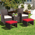 RELAX4LIFE 2-Piece Wicker Outdoor Ottoman, Rattan Footrest Set of 2 with Removable Cushions, 3-in-1 Foot Stool, Side Table & Additional Seating, Outdoor Footstools for Patio Backyard (Red)
