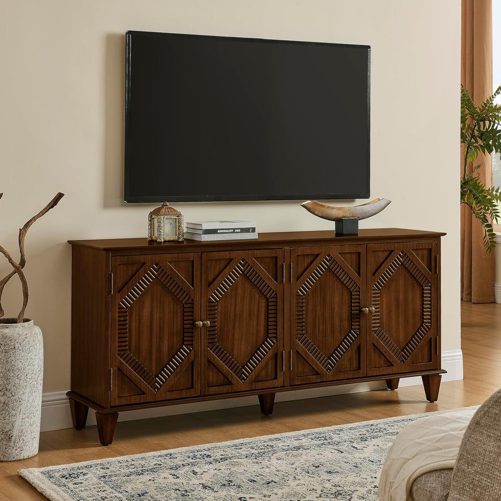 KEIKI 65.2" Mid Century Modern Sideboard Buffet Cabinet with Storage, Walnut Credenza Console Table with Adjustable Shelf, Farmhouse Coffee Bar Wine Cabinet for Living Room, Entryway, Kitchen, Walnut