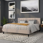 Flash Furniture Bedford Box Stitch Tufted Upholstered King Size Headboard in Beige Fabric