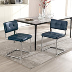 Zesthouse Faux Leather Dining Chairs Set of 6, Industrial Metal Chairs with Stainless Chrome Legs, Mid Century Modern Cesca Chair for Kitchen & Dining Living Room, Upholstered Armless Chair, Blue