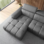 KEIKI 113" L-Shaped Genuine Leather Wall-Hugger Reclining Sofa with Left Chaise, Adjustable Backrest & Footrest, Modern Electric Control 3-Seater Couch with USB, for Living Room, Dark Grey