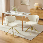 Art Leon Swivel Dining Chairs Set of 2 - Modern Fabric Upholstered Kitchen Dining Room Chairs, Armless Accent Chairs with Golden Metal Legs, Side Chairs for Vanity, Off White