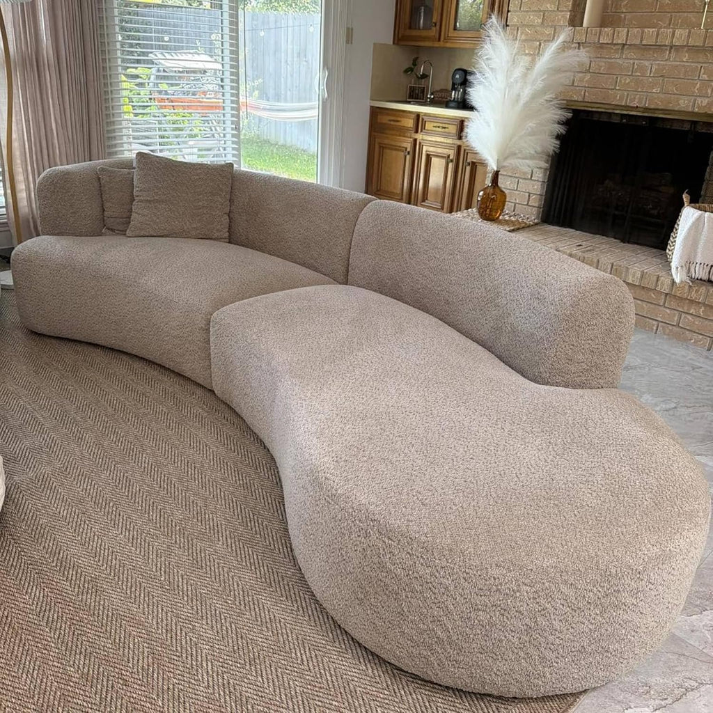 Acanva Modern Curved Sectional Living Room Couch, Minimalist Comfy Boucle Fabric Modular Sofa for Apartment, Home Office, 114" W Right Hand Facing, Light Coffee