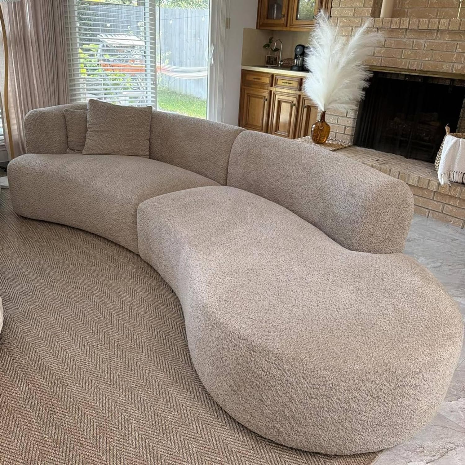 Acanva Modern Curved Sectional Living Room Couch, Minimalist Comfy Boucle Fabric Modular Sofa for Apartment, Home Office, 114" W Right Hand Facing, Light Coffee