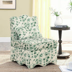 Ball & Cast Flannel Upholstered Armless Chair, Classic American Style Flower Design Fabric Dining Chair, Comfy Farmhouse Accent Chair with Padded Seat and Backrest for Living Room Kitchen, Green