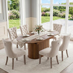 7-Piece Extendable Dining Room Set for 6, 55" - 71" Expandable Dining Table Set with 6 Tufted Upholstered Chairs, Mid-Century Modern Oval Dining Table Set for Home Holiday Gathering, Walnut