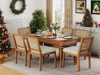 Andeworld Farmhouse Natural Rattan Dining Chairs Set of 6, Upholstered Mid Century Modern Kitchen Dining Room Side Chairs, Armless Faux Leather Kitchen Chairs with Wood Frame, Beige