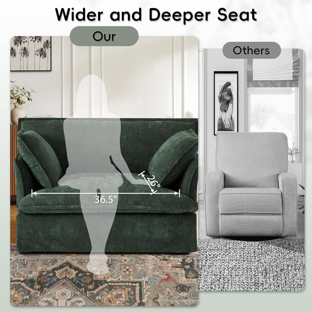 ERYE 47" Chenille Upholstered Accent Chair Wide Seat Armchair for Living Room Bedroom, Modern Upholstered Armchair W/ 2 Pillows and USB-C Ports for Home Apartment Office