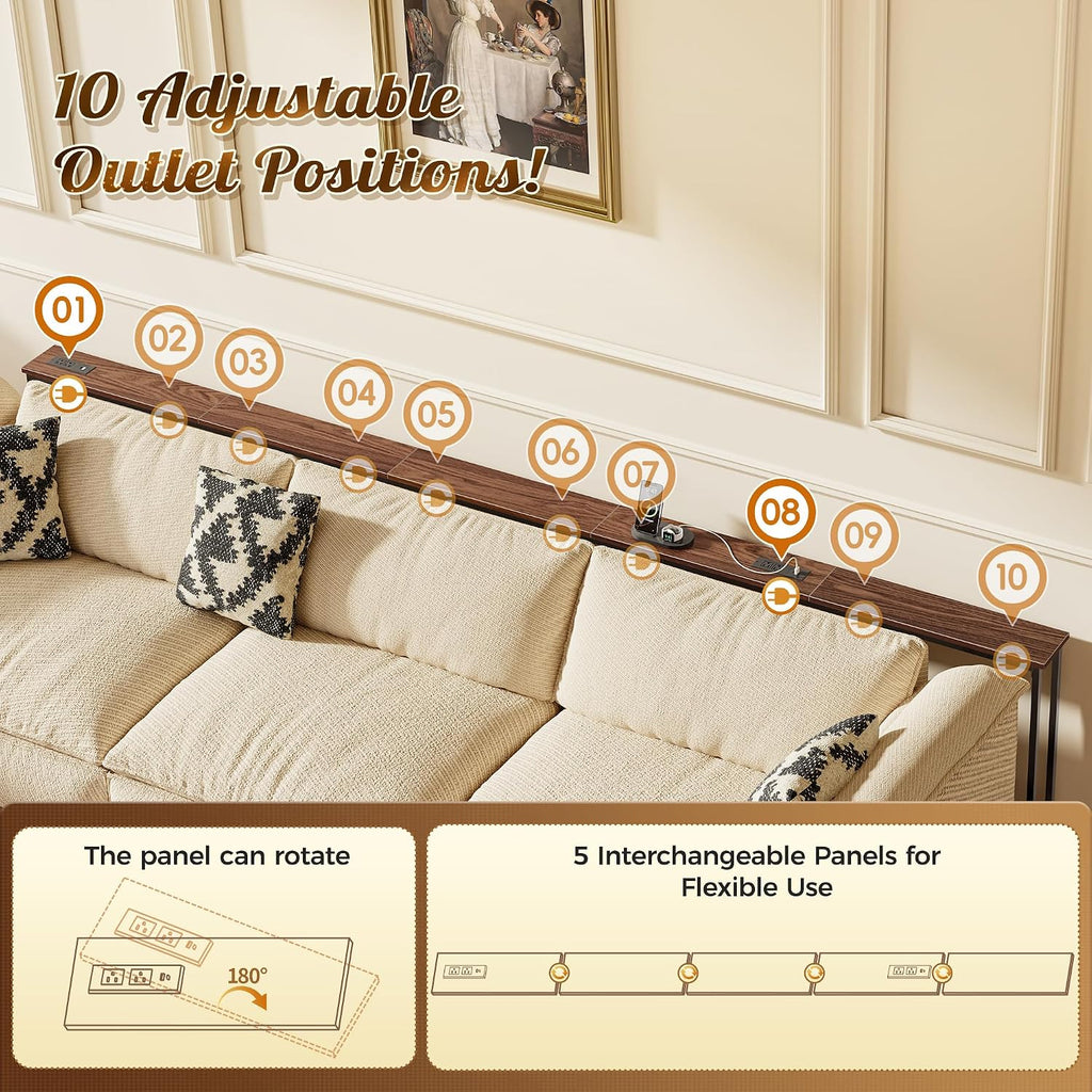 Huuger 118 Inch Sofa Table with Power Outlets, Skinny Behind Couch Table | 5.9 Inch Narrow Entryway Table, Extra-Long Console Table, Behind the Couch Table with Outlet for Living Room, Dark Walnut