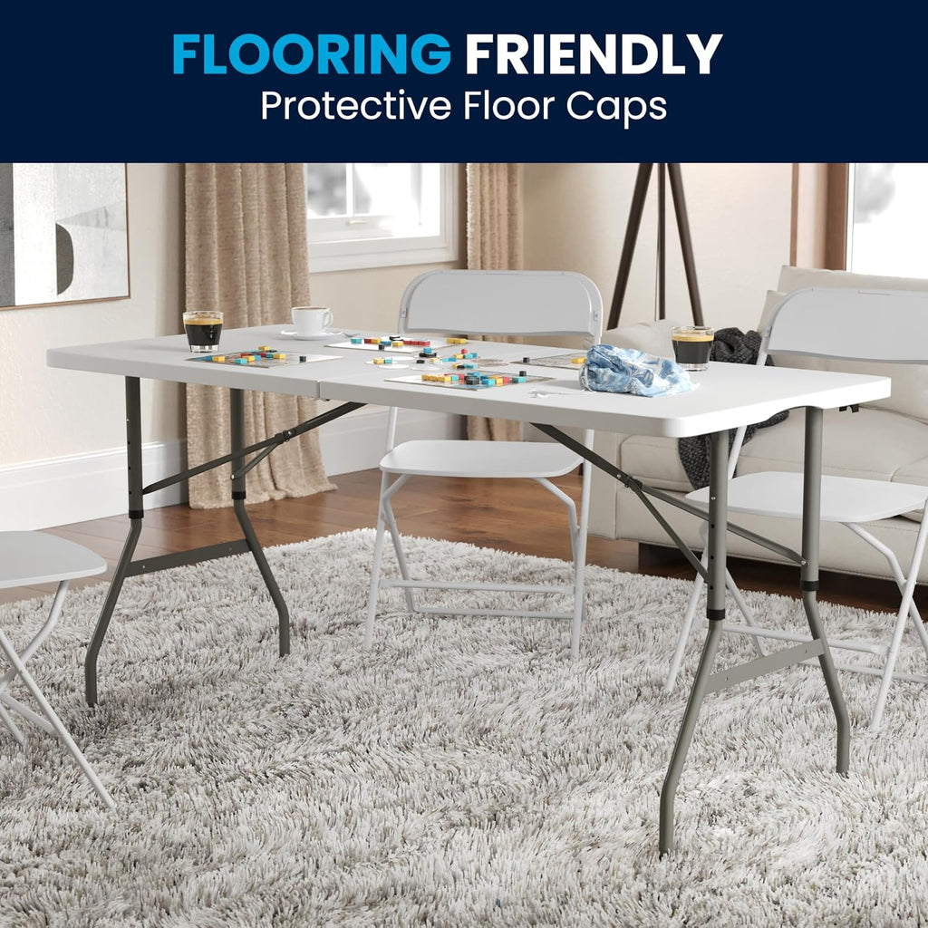 Flash Furniture 5 ft Plastic Bi-Fold Table, Granite White | Height Adjustable, Carrying Handle, Durable Construction, Commercial Use
