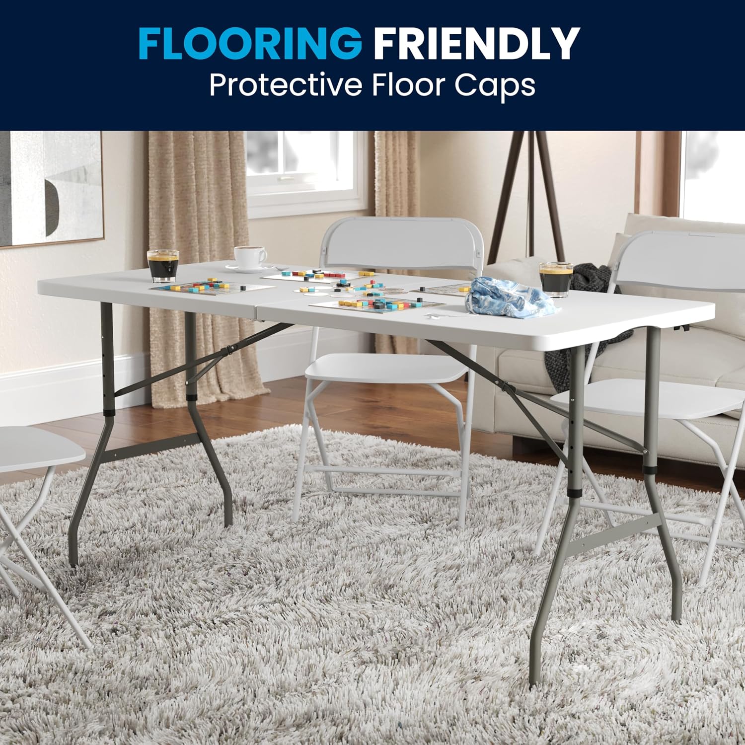 Flash Furniture 5 ft Plastic Bi-Fold Table, Granite White | Height Adjustable, Carrying Handle, Durable Construction, Commercial Use