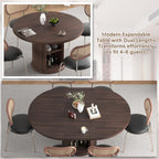 47.2"–63" Extendable Dining Room Table for 4–8, Round‑to‑Oval Expandable Wood Table with Dust‑Proof 2‑Tier Storage Shelf, Space‑Saving Modern Farmhouse Centerpiece for Living Room, Black Walnut