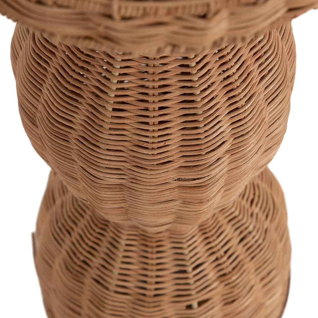 Kate and Laurel Sula Modern Woven Rattan Round Drink Table, 10 x 10 x 22, Natural Rattan, Boho Sculptural Circle Mini Table for Use as Indoor Plant Stand or Living Room Accent Table