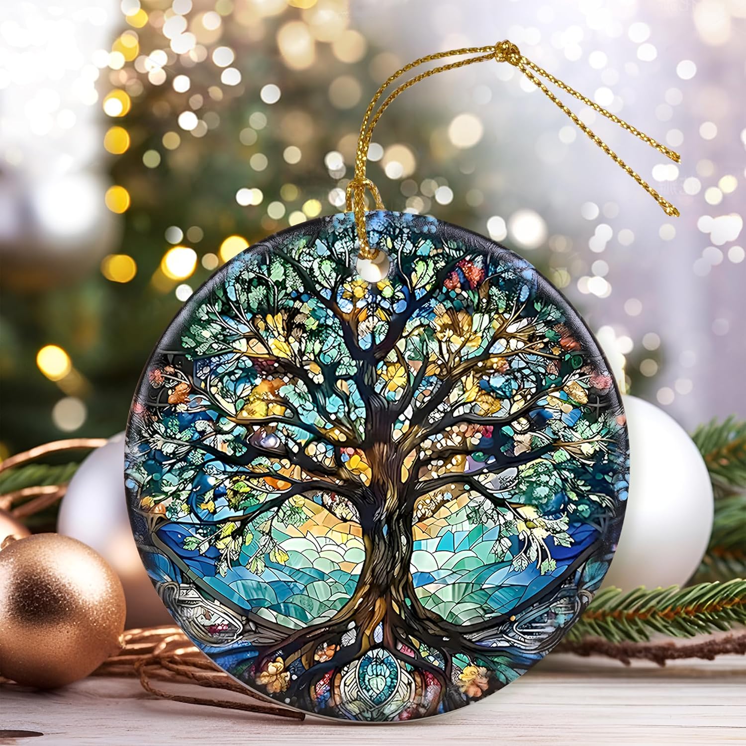 Colorful Ceramic Tree of Life Christmas Ornament, Tree of Life Ornaments for Christmas Tree, Holiday Decorations, Christmas Decor, Tree of Life Gifts, Christmas Ornament Gift Ideas - Pattern A