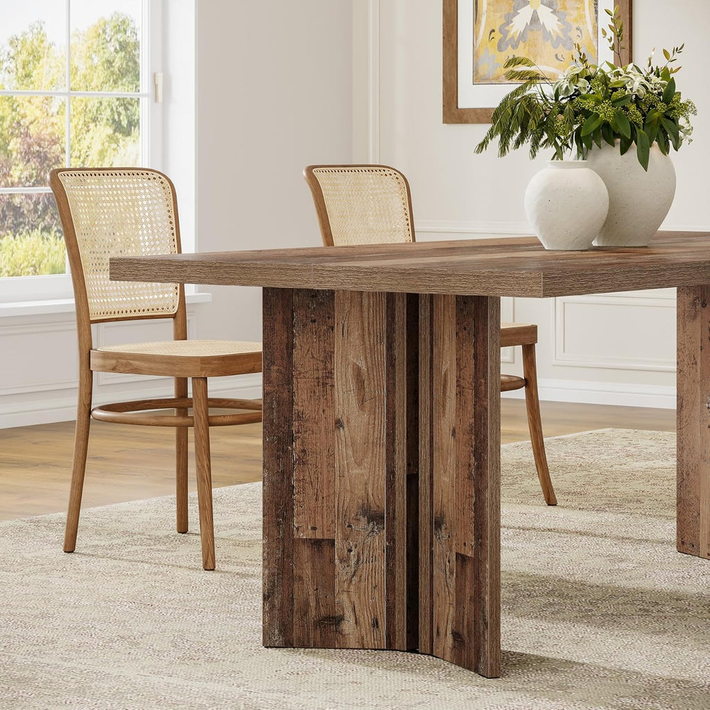 Tribesigns Farmhouse Dining Table for 4 to 6 People, 63-inch Rectangle Wooden Kitchen Table with Large Tabletop and Heavy Duty Legs for Dining Room,Kitchen, Distressed Brown