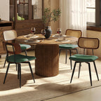 Dining Chairs, Set of 4, Modern, Green, Rattan & Faux Leather, Swivel with 360 Rotation, Ergonomic & Adjustable Height