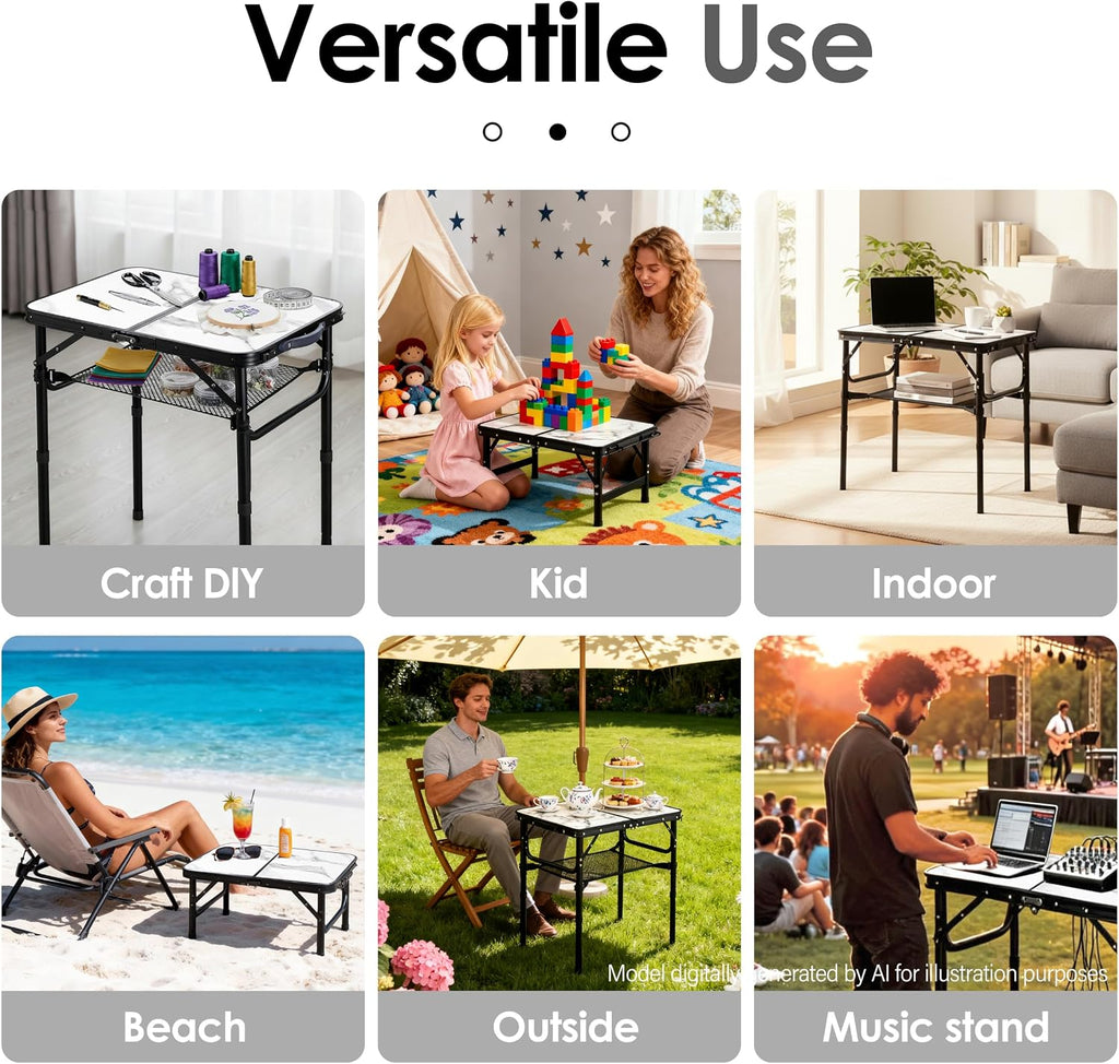 Folding TV Trays Foldable Dinner Tray Table, 3 Adjustable Height, 24"x 16" | Food Snack Eating Couch Side Table, Aluminum Portable Sofa Tray End Table for Outdoor Camp Pinic Indoor Bed Couch Living Room